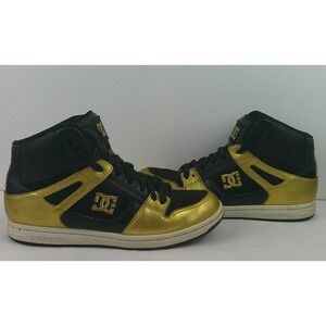 GUC DC Shoes Rebound High SE Black Metallic Gold Skate Sneakers Womens 7.5